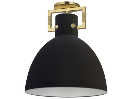 Dainolite Liberty 1-Light Matte Black Aged Brass Dome Semi Flush Mount