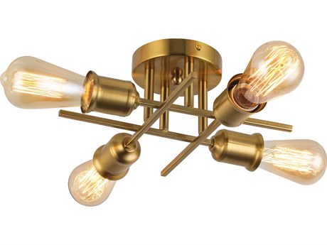 Dainolite Nebraska 4-Light Aged Brass Linear Sputnik Semi Flush Mount