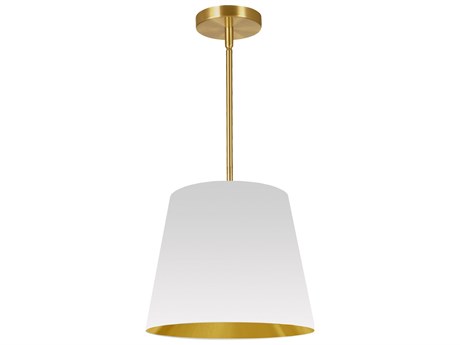 Dainolite Oversized Drum 1-Light Aged Brass White Pendant