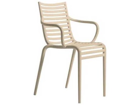 Driade Outdoor Pip-e Polypropylene Monobloc Stackable Dining Arm Chair in Carnation