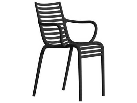 Driade Outdoor Pip-e Polypropylene Monobloc Stackable Dining Arm Chair in Dark Grey