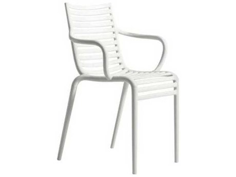 Driade Outdoor Pip-e Polypropylene Monobloc Stackable Dining Arm Chair in White