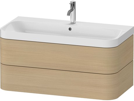 Duravit Happy D.2 38'' Mediterranean Oak Matt Wall-Mounted Set of Sink and Vanity with 1 Faucet Hole
