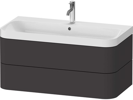 Duravit Happy D.2 38'' Graphite Super Matt Wall-Mounted Set of Sink and Vanity with 1 Faucet Hole