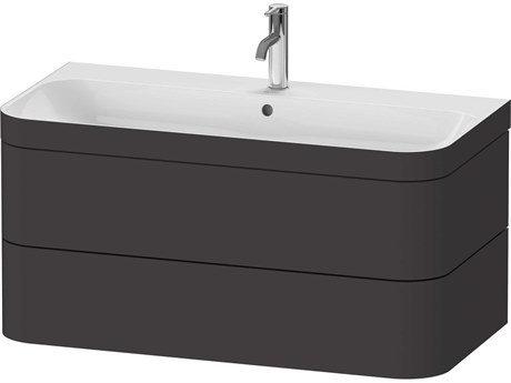 Duravit Happy D.2 38'' Graphite Super Matt Rectangular Wall-Mounted Set of Sink and Vanity with 1 Faucet Hole