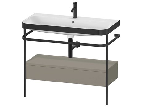 Duravit Happy D.2 39'' Stone Gray Satin Matt Set of Sink and Console with 1 Faucet Hole
