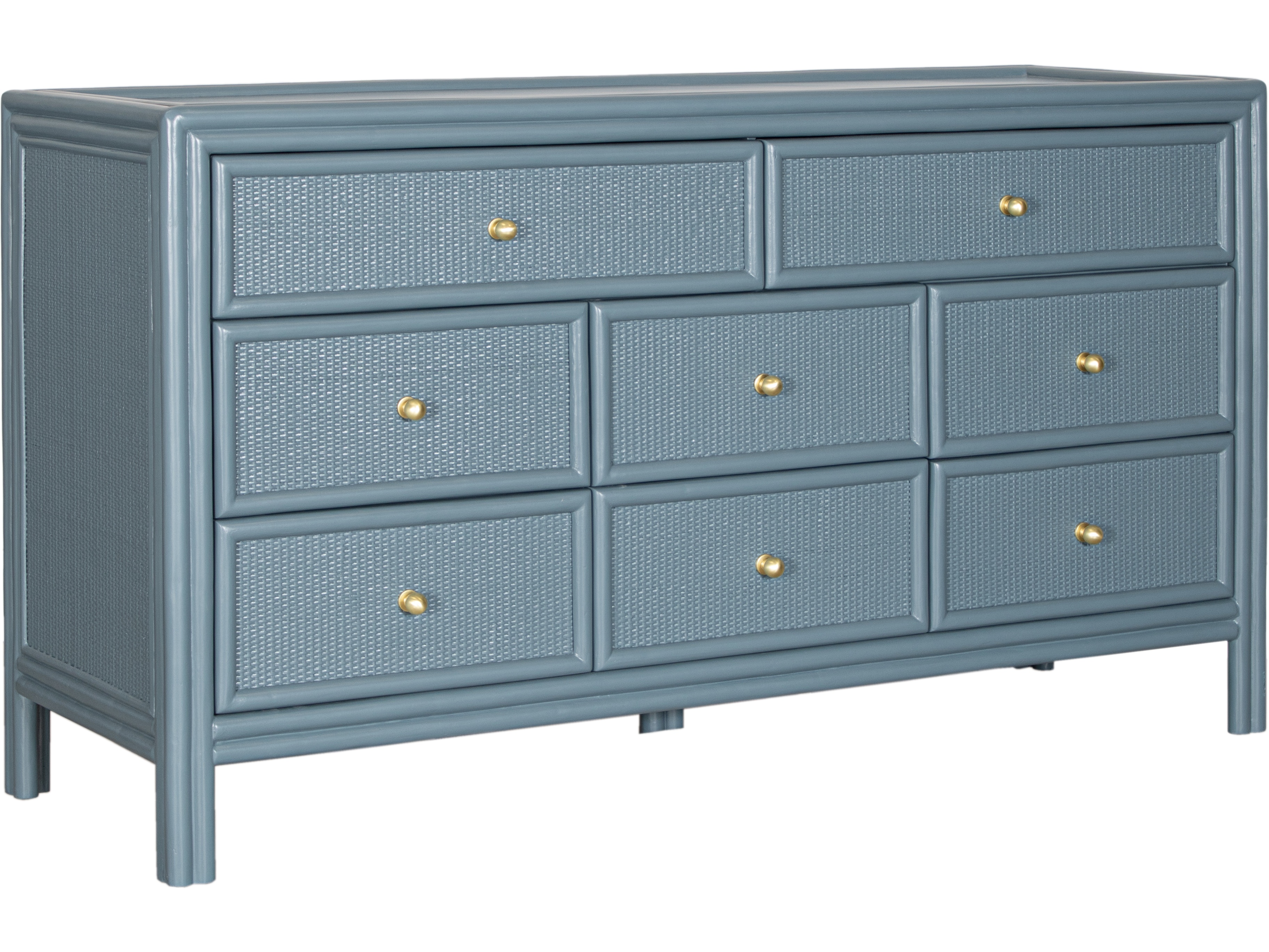 blue wicker dresser 3-Drawer Dresser with Rattan Decorated Chest, 30.71" H Modern Accent Storage Cabinet with Metal Handle, Free Standing Sideboard for Bedroom Living