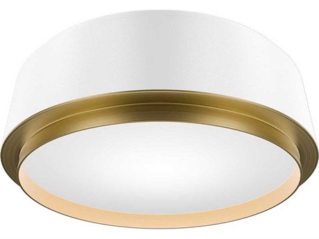 dweLED by WAC Lighting Salvo 1-Light White Aged Brass Round Flush Mount