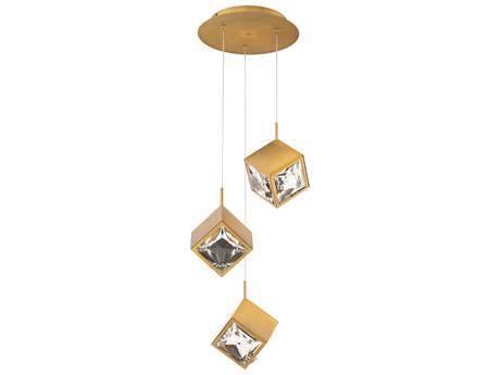 dweLED by WAC Lighting Ice Cube 3-Light Aged Brass Geometric Pendant