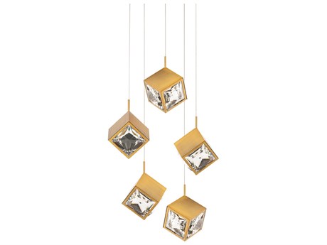 dweLED by WAC Lighting Ice Cube 5-Light Aged Brass Geometric Pendant