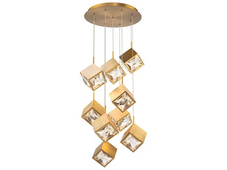 dweLED by WAC Lighting Ice Cube 9-Light Aged Brass Geometric Pendant