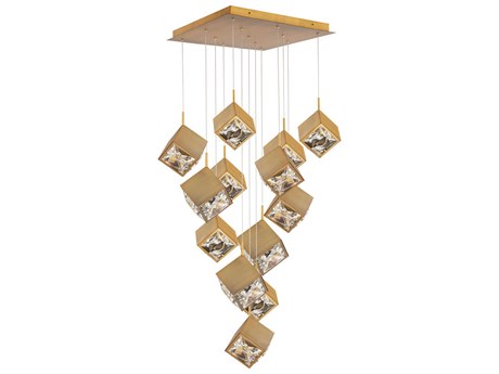 dweLED by WAC Lighting Ice Cube 13-Light Aged Brass Geometric Pendant