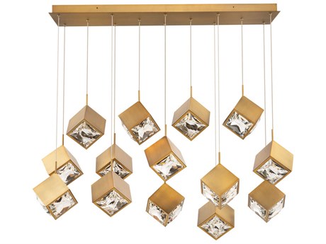 dweLED by WAC Lighting Ice Cube 14-Light Aged Brass Geometric Linear Island Pendant