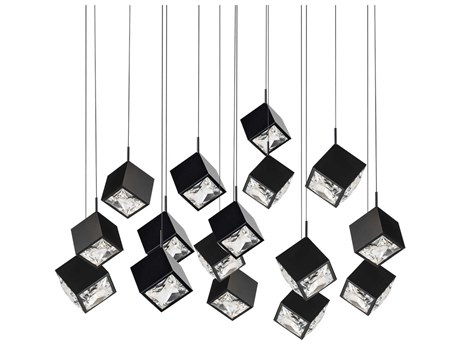 dweLED by WAC Lighting Ice Cube 14-Light Black Geometric Linear Island Pendant