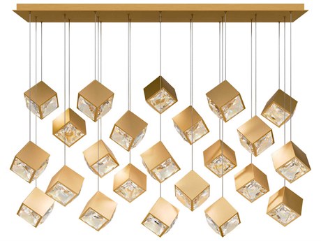 dweLED by WAC Lighting Ice Cube 23-Light Aged Brass Geometric Island Pendant