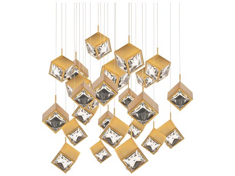 dweLED by WAC Lighting Ice Cube 25-Light Aged Brass Geometric Pendant