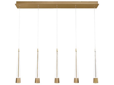 dweLED by WAC Lighting Quill 5-Light Aged Brass Linear Island Pendant