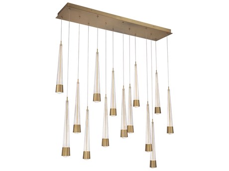 dweLED by WAC Lighting Quill 14-Light Aged Brass Linear Island Pendant