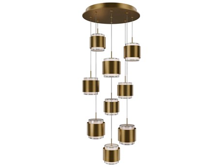 dweLED by WAC Lighting Banded 9-Light Aged Brass Pendant