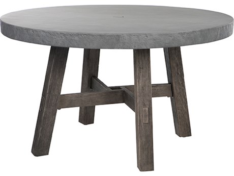 Ebel Amherst Aluminum Concrete/Timber 50'' Round Dining Table with Umbrella Hole
