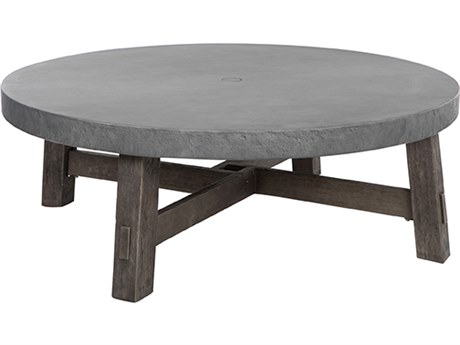 Ebel Amherst Aluminum Concrete/Timber 50'' Round Chat Table with Umbrella Hole