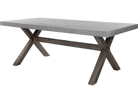 Ebel Amherst Aluminum Concrete/Timber 82''W x 40''D Rectangular Dining Table X-Base with Umbrella Hole