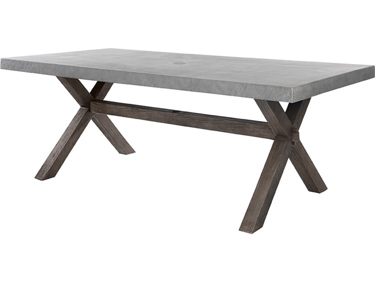 Ebel Amherst Aluminum Concrete/Timber Rectangular Patio Dining Table X-Base with Umbrella Hole