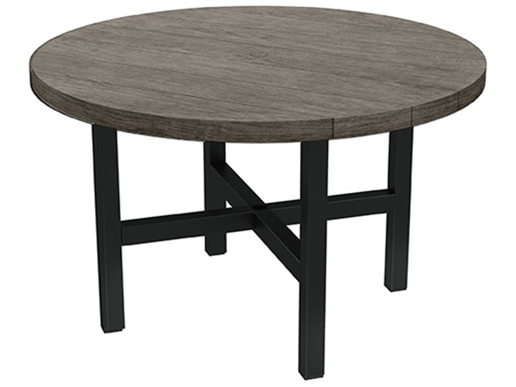 Ebel Asheville Aluminum Timber/Onyx 50'' Round Plank Top Dining Table with Umbrella Hole