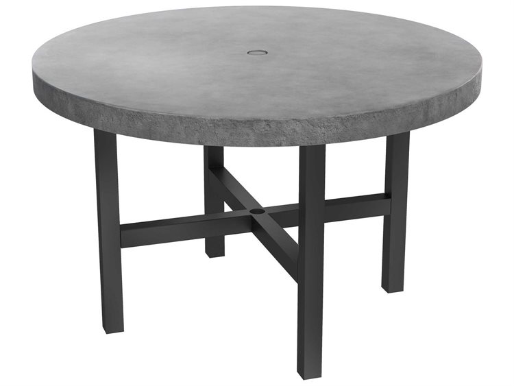 Ebel Fairbanks Aluminum Onyx 50'' Round Concrete Top Dining Table with Umbrella Hole