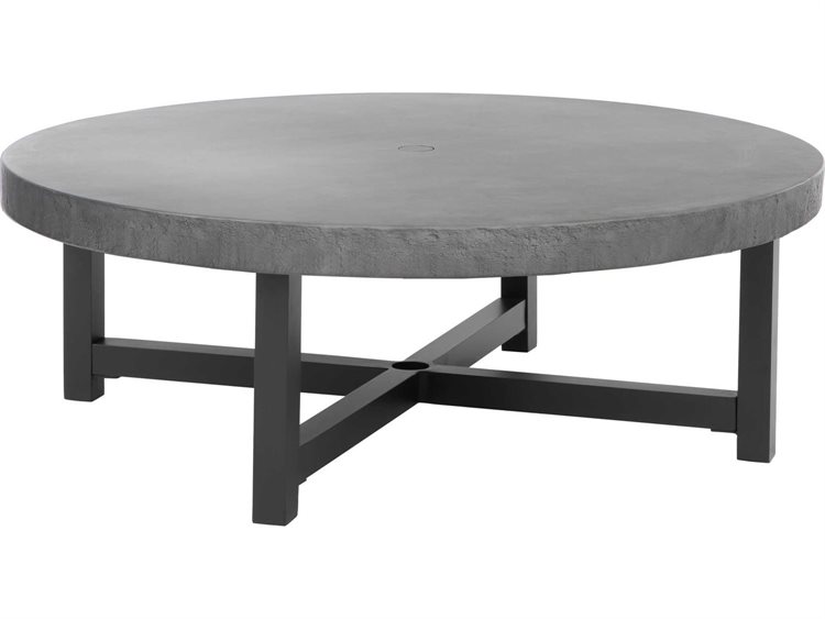 Ebel Fairbanks Aluminum Onyx 50'' Round Concrete Top Chat Table with Umbrella Hole