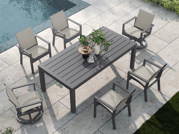Ebel Palermo Aluminum Rectangular Outdoor Patio Dining Table With Umbrella Hole EBL827