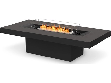 EcoSmart Fire Gin 90 Chat Concrete Graphite 89''W x 43''D Rectangular Fire Pit Table with Propane/Natural Gas