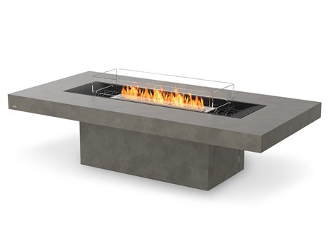 EcoSmart Fire Gin 90 Chat Concrete Natural 89''W x 43''D Rectangular Fire Pit Table with Bioethanol