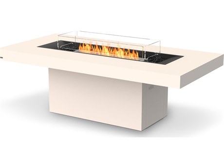 EcoSmart Fire Gin 90 Dining Concrete Bone 89''W x 43''D Rectangular Fire Pit Table with Bioethanol