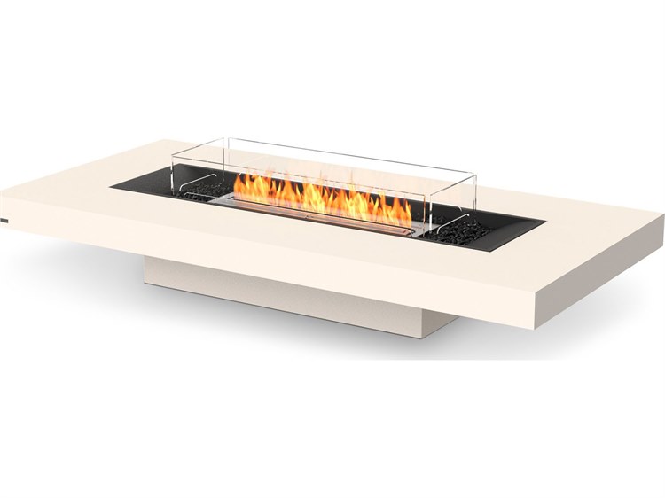 EcoSmart Fire Gin 90 Low Concrete Bone 89''W x 43''D Rectangular Fire Pit Table with Bioethanol