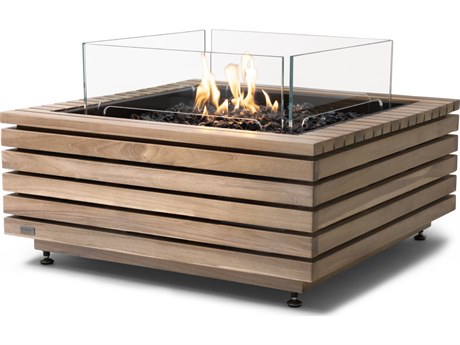 EcoSmart Fire Base 30 Teak Natural G16T 30'' Wide Square Fire Pit Table with Gas LP/NG Burner Stainless Steel