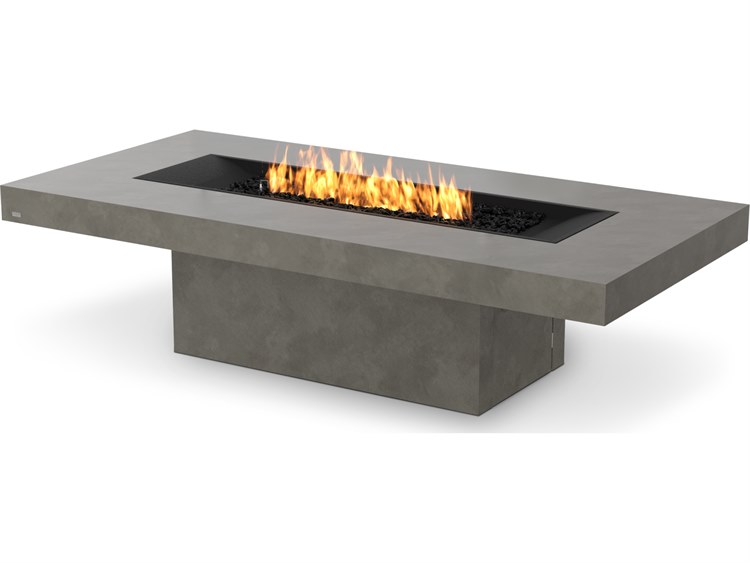 EcoSmart Fire Gin 90 Concrete Chat Height Natural XL900 89''W x 43''D Rectangular Fire Pit Table with Ethanol Burner Black