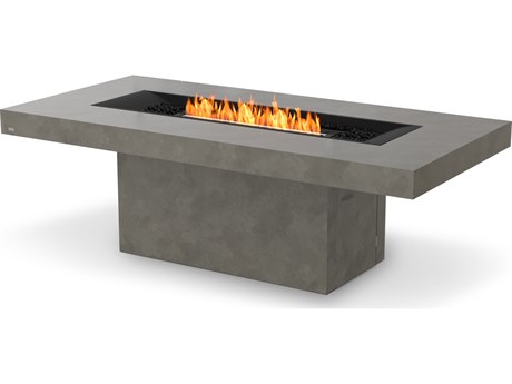 EcoSmart Fire Gin 90 Concrete Natural Dining Height XL900 89''W x 43''D Rectangular Fire Pit Table with Ethanol Burner Black