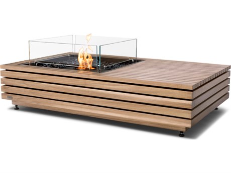 EcoSmart Fire Manhattan 50 Teak AB8 50''W x 30''D Rectangular Fire Table with with Ethanol Burner Stainless Steel