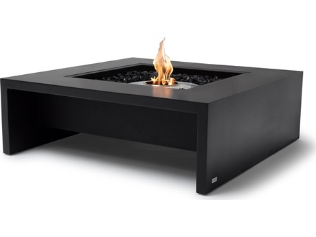 EcoSmart Fire Mojito 40 Concrete Graphite G16PT 40'' Wide Square Fire Pit Table with Gas LP/NG Stainless Steel