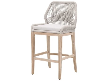 Essentials for Living Outdoor Woven Rope Taupe & White Flat Rope / Pumice Aluminum Wood Cushion Bar Stool