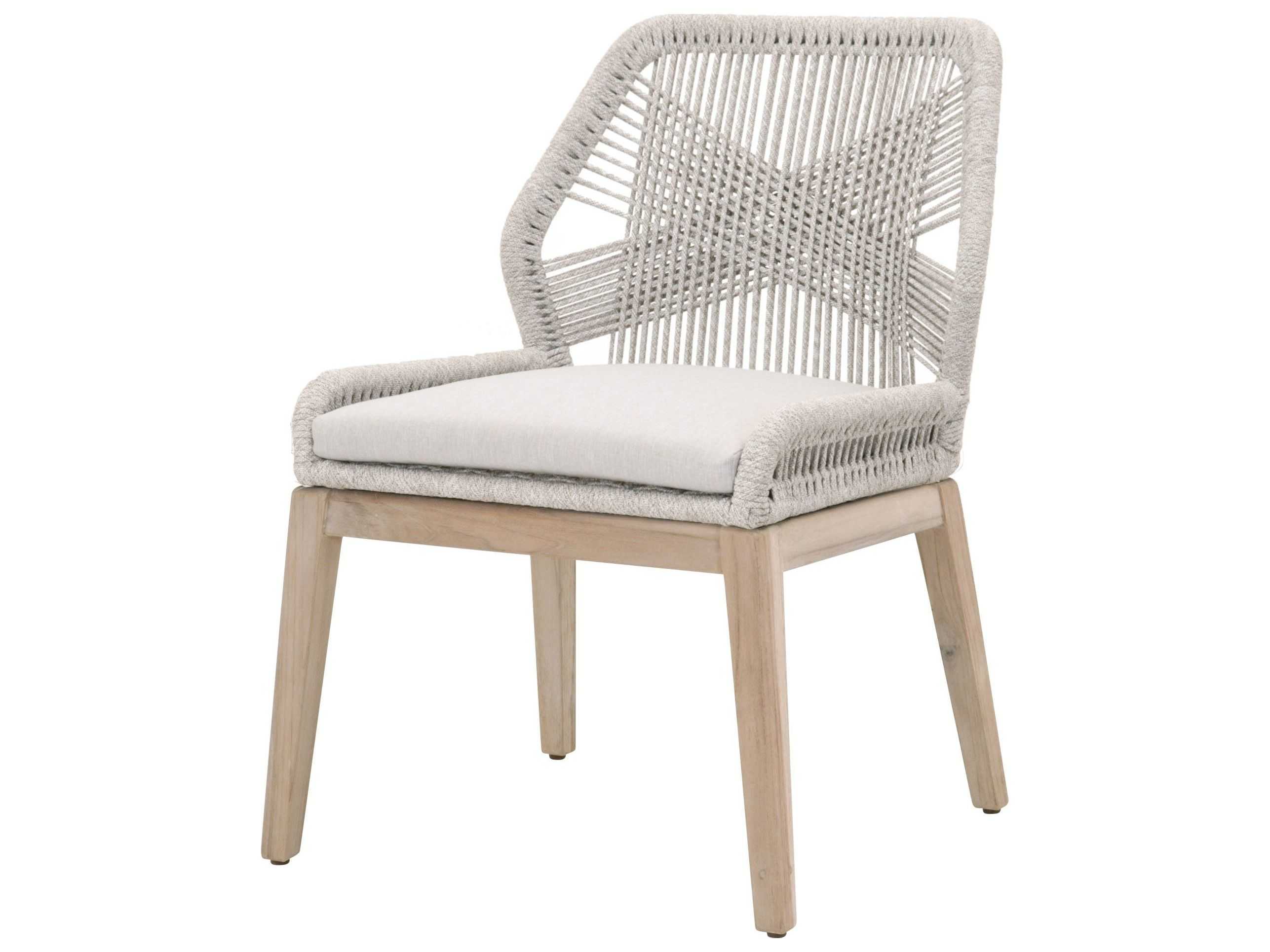 Essentials for Living Outdoor Woven Taupe & White Flat Rope / Pumice  Aluminum Wood Cushion Dining Chair (Set of 2)