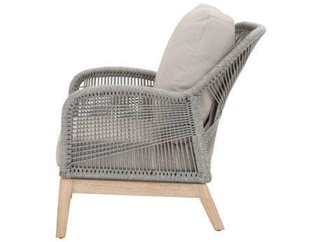 Essentials for Living Outdoor Woven Rope Taupe & White Flat Rope with Gray Teak Lounge Chair with Performance Pumice Cushion