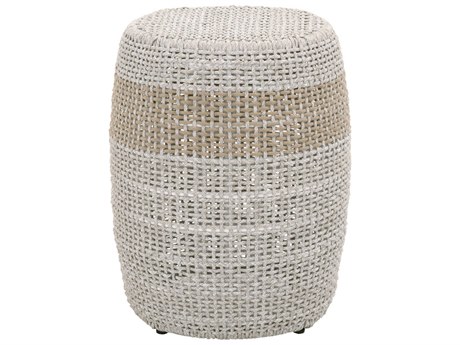 Essentials for Living Outdoor Woven Rope Taupe & White Aluminum Round End Table
