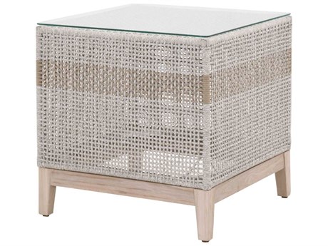 Essentials for Living Outdoor Woven Rope Taupe & White Flat Square End Table