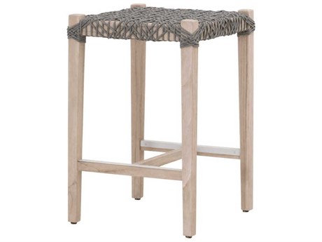 Essentials for Living Outdoor Woven Rope Dove Flat Rope / Gray Teak Costa Backless Counter Stool