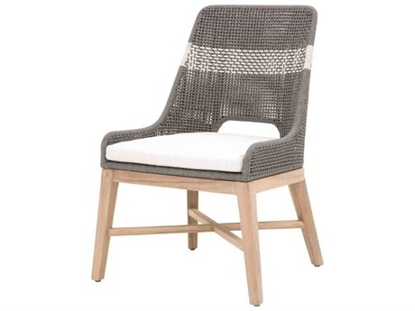 Essentials for Living Outdoor Woven Rope Dove Flat / White Speckle Cushion Dining Chair Set of 2