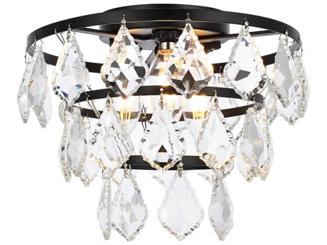 Elegant Lighting Ella 3-Light Black Crystal Flush Mount