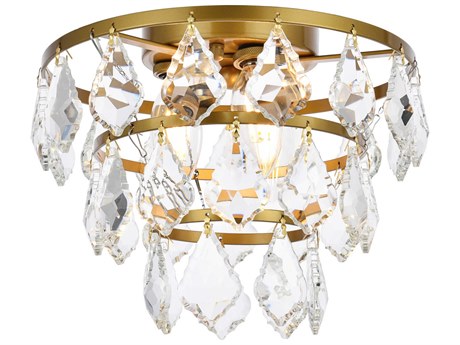 Elegant Lighting Ella 3-Light Brass Crystal Flush Mount