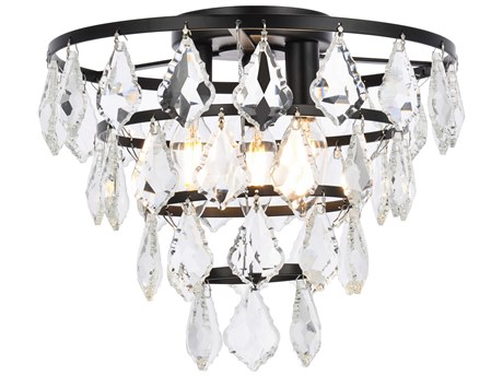 Elegant Lighting Ella 3-Light Black Crystal Flush Mount